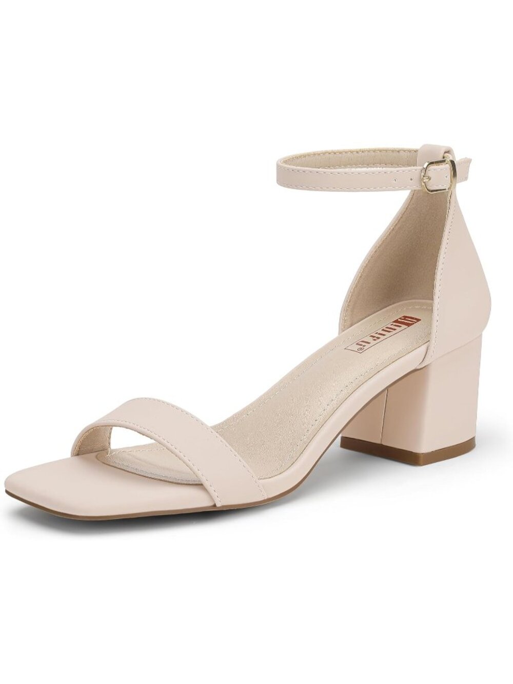 Women's Nude Nubuck Chunky Block Low Heels Sandals Square Open Toe Ankle Strap